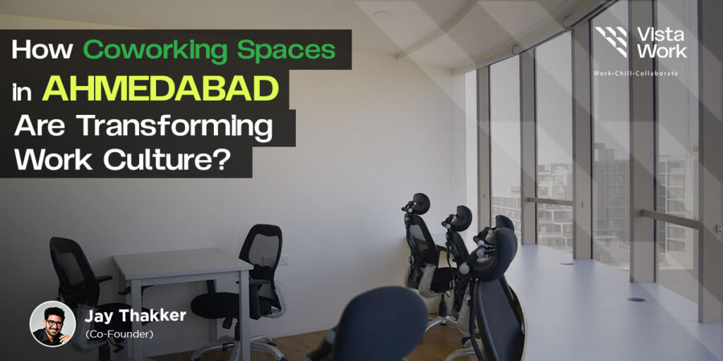 Modern coworking space in Ahmedabad featuring ergonomic chairs and collaborative workstations