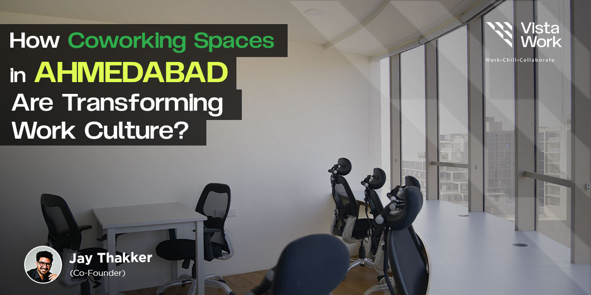 Modern coworking space in Ahmedabad featuring ergonomic chairs and collaborative workstations